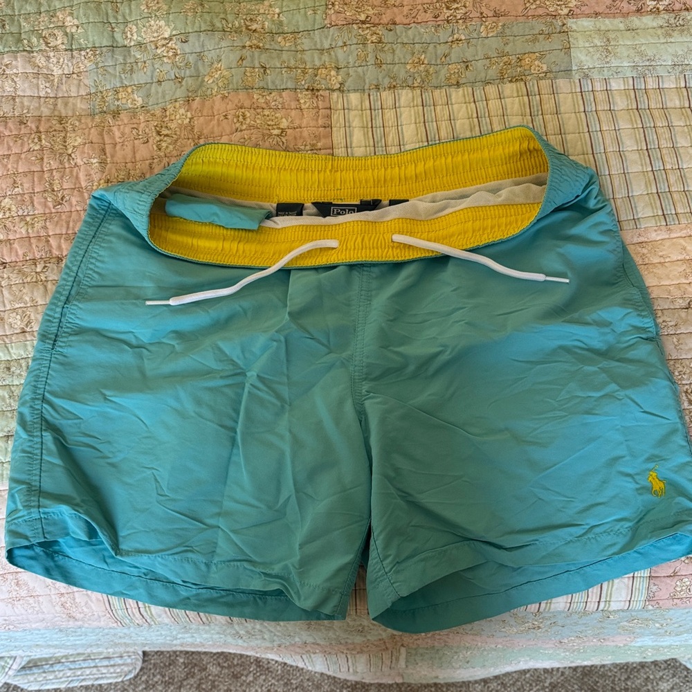 Polo by Ralph Lauren Teal and Yellow Swim Trunks